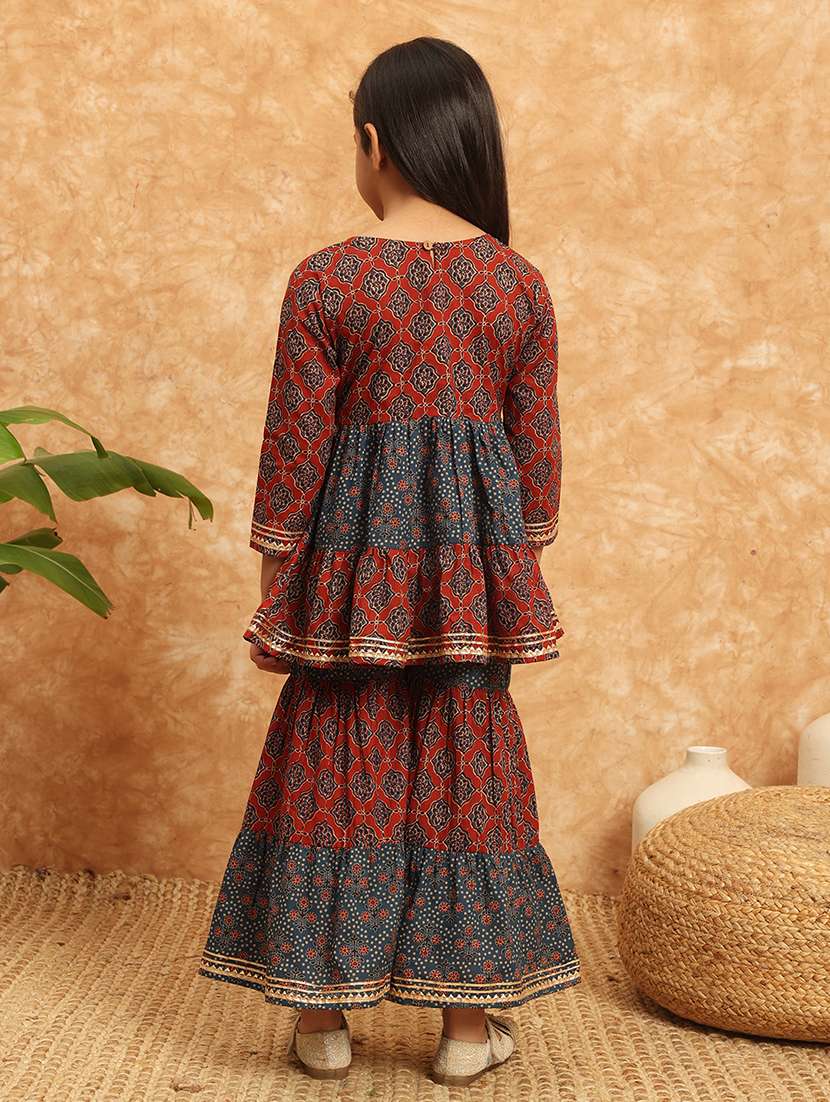 girls printed kurta sharara suit set - 21138294 -  Standard Image - 3