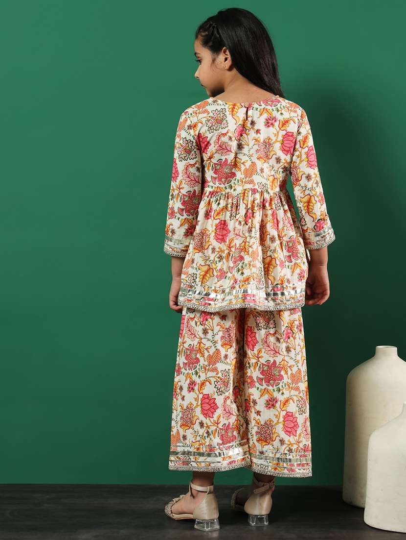 girls printed kurta palazzo suit set - 21138297 -  Standard Image - 3