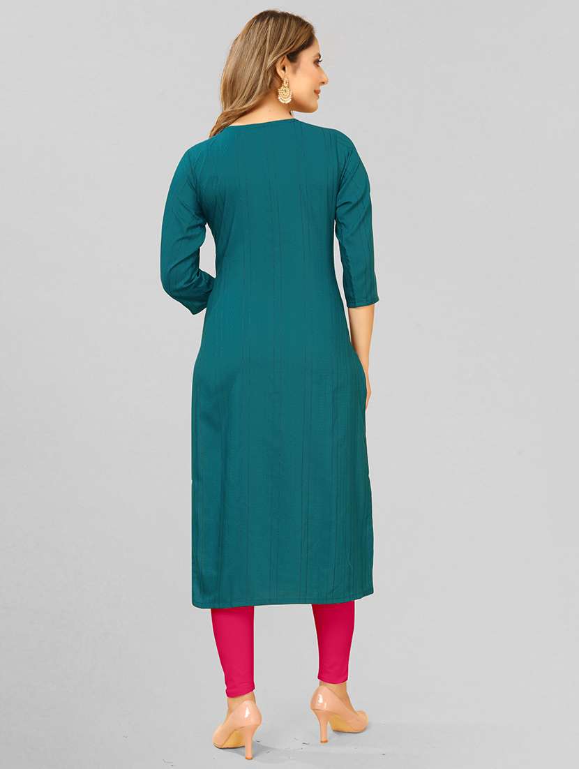women three quarter sleeve straight kurta - 21139309 -  Standard Image - 3