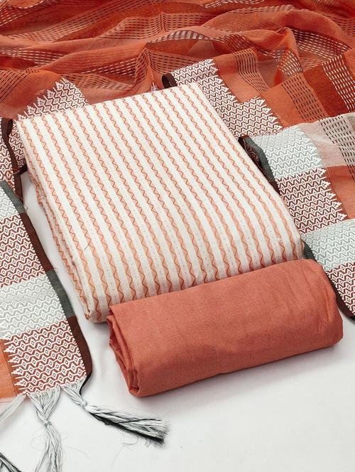 women orange self design unstitched suit - 21140041 - Standard Image - 0