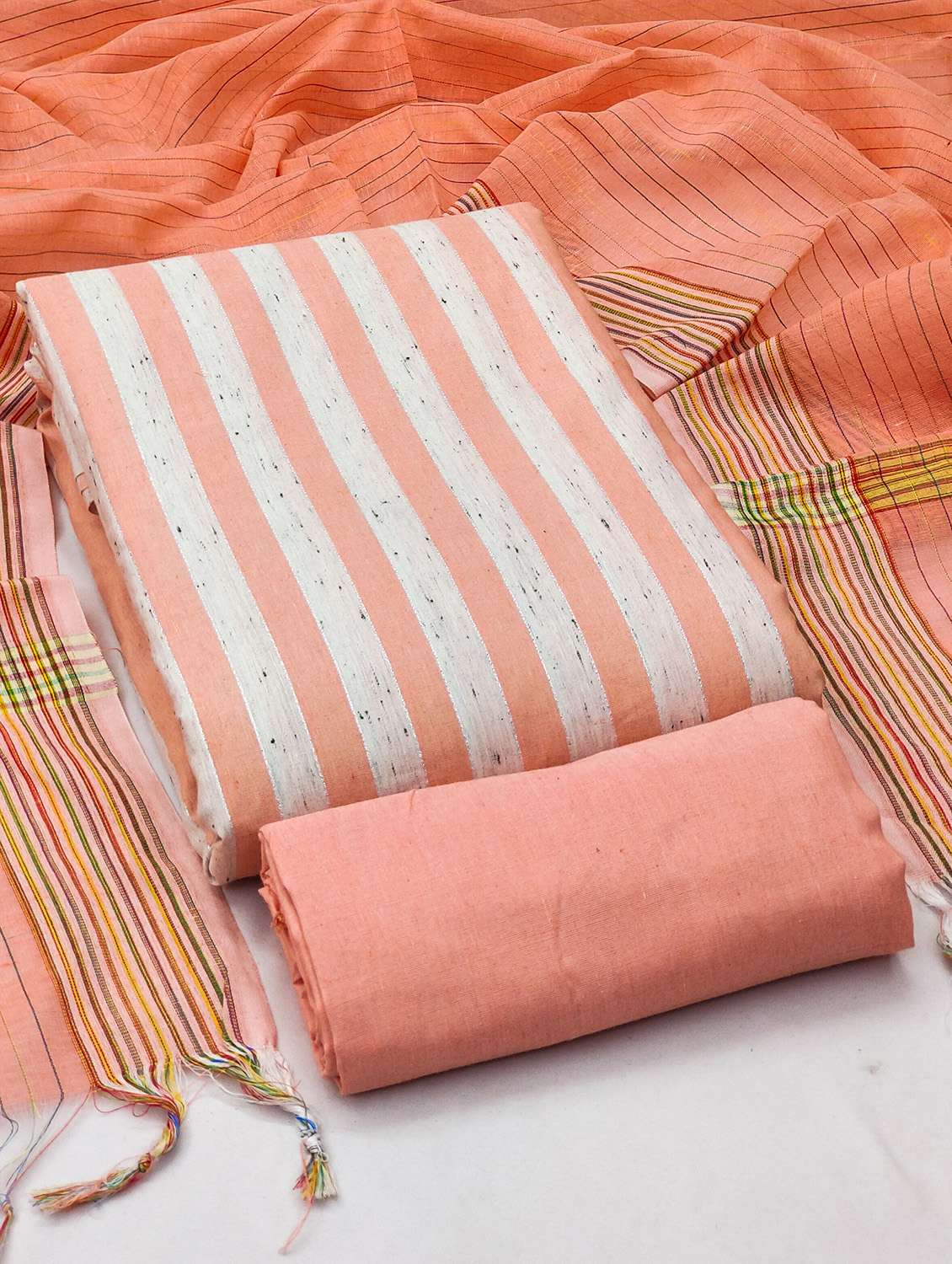 women peach self design unstitched suit - 21140045 - Zoom Image - 0