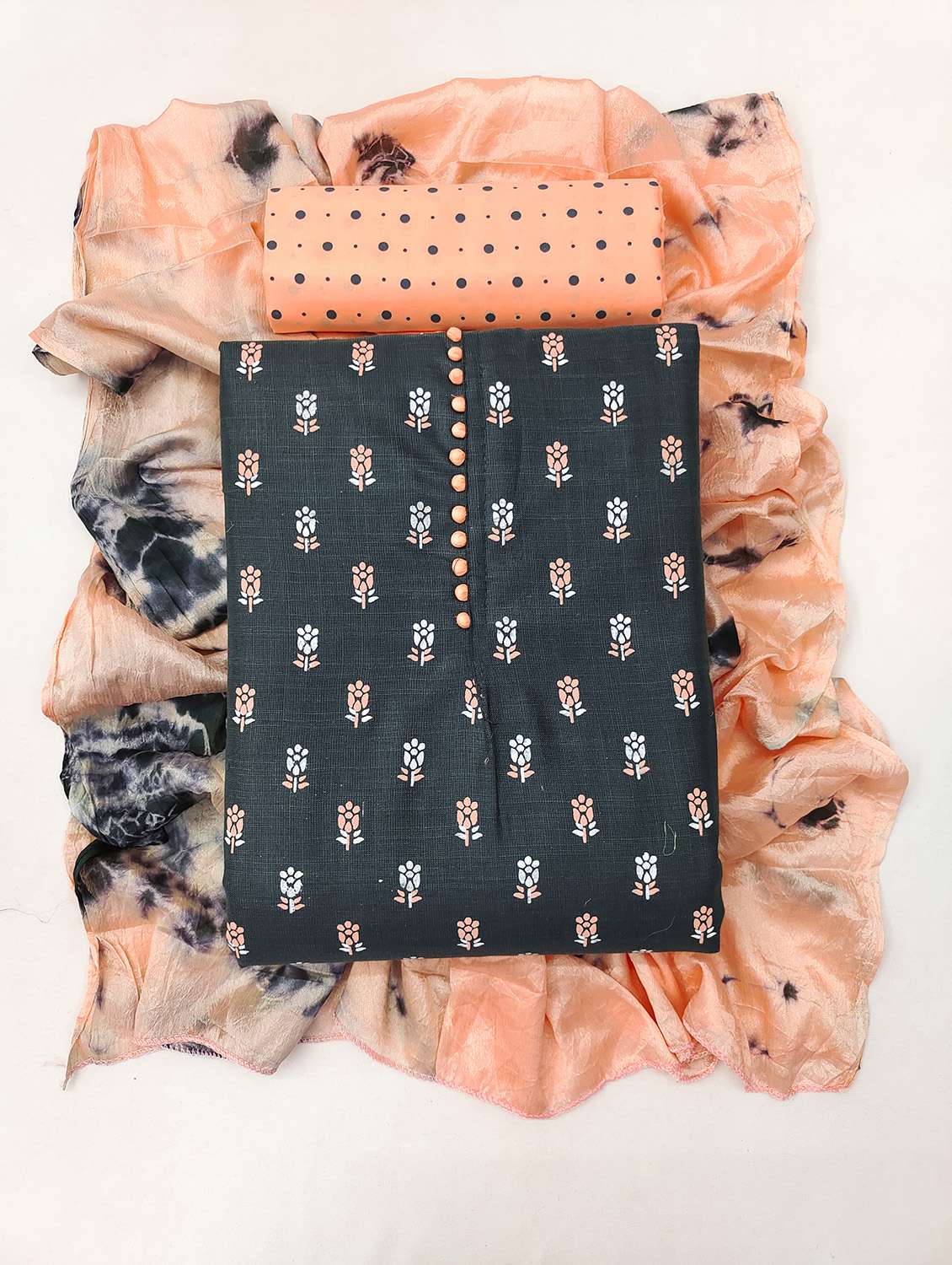 women grey block printed unstitched suit - 21140062 - Standard Image - 3