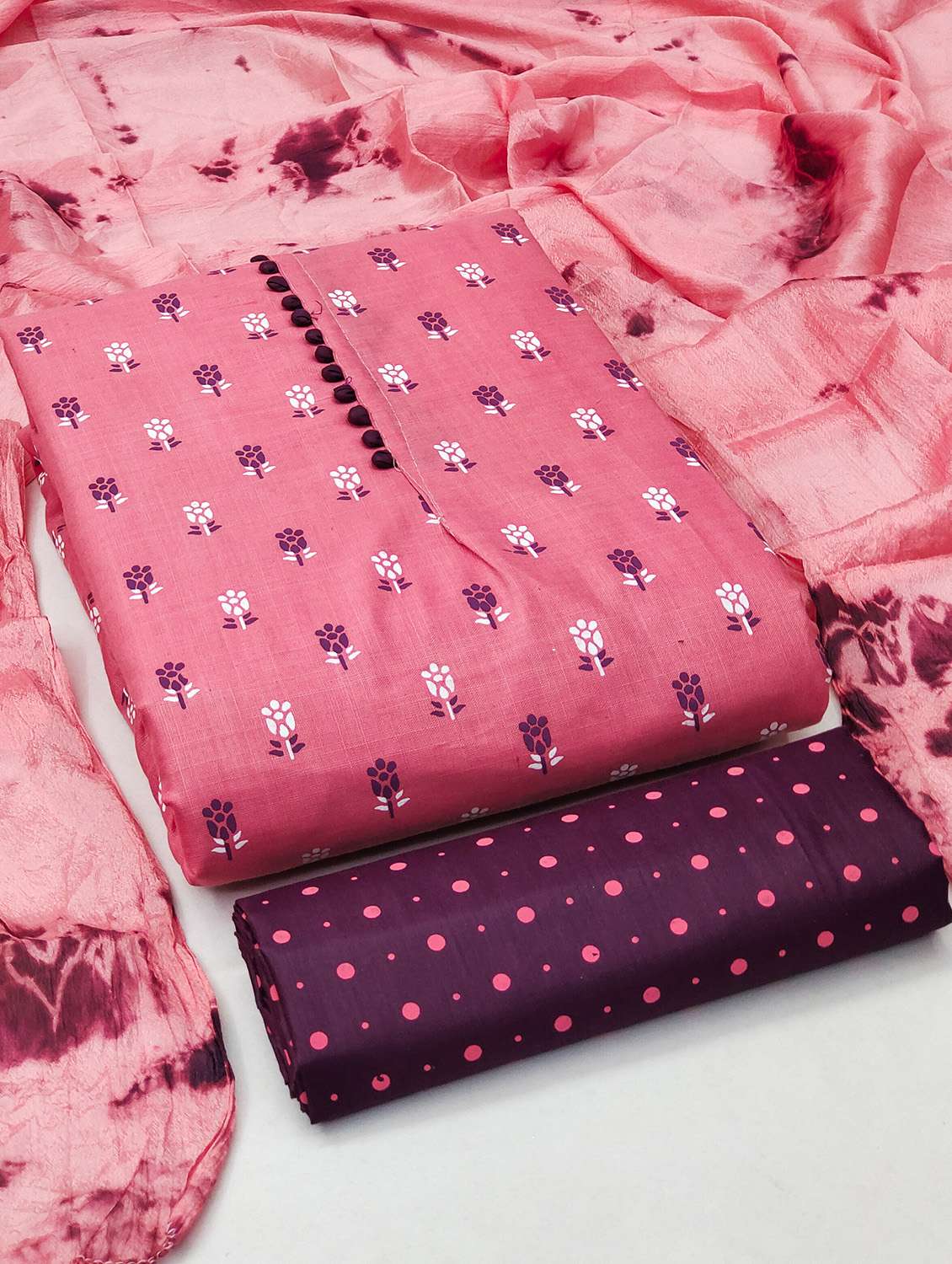 women pink block printed unstitched suit - 21140063 - Zoom Image - 0