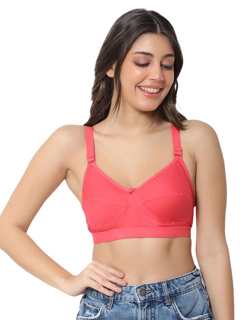 solid coral cotton t-shirt bra - 21140130 - Zoom Image - 0