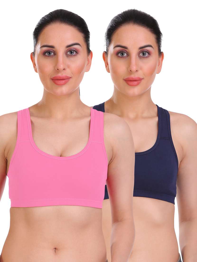 women solid set of 2 sports bra
