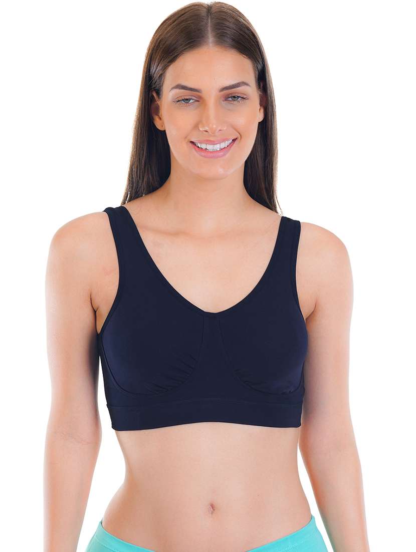 navy blue cotton blend sports bra