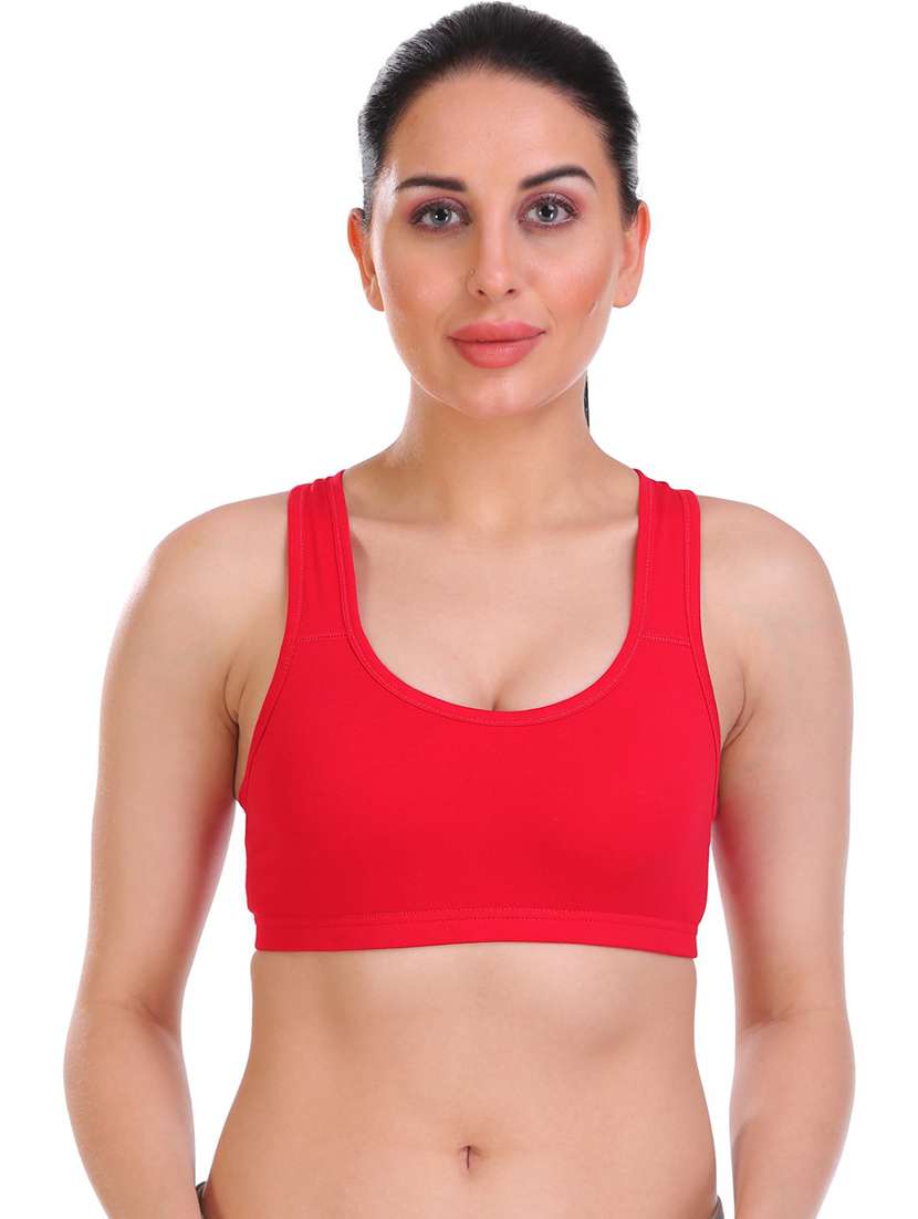 red cotton blend sports bra