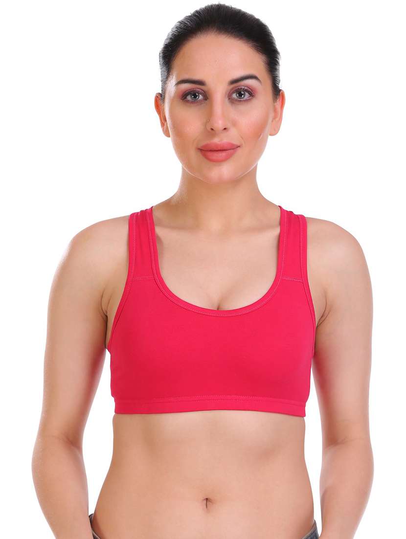 pink cotton blend sports bra