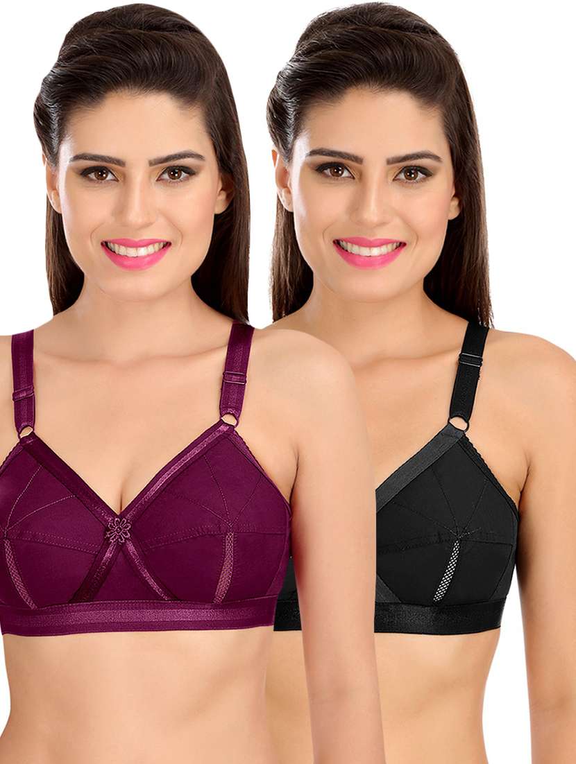 women multicolored solid set of 2 minimizer bra