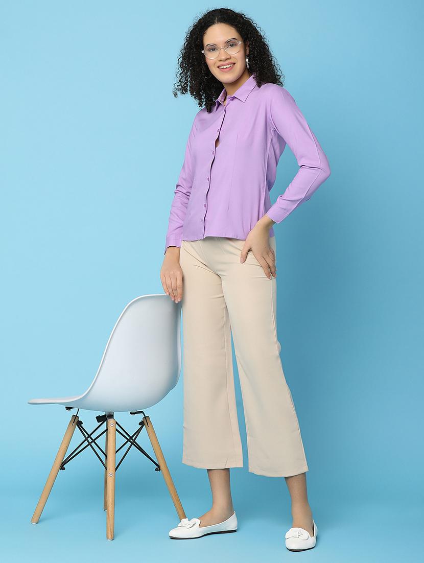 women lavender rayon formal shirt - 21142397 - Standard Image - 5