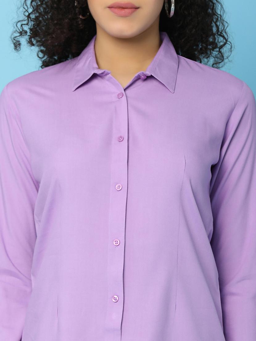women lavender rayon formal shirt - 21142397 - Standard Image - 8