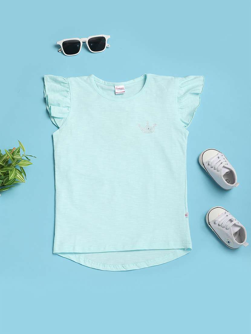 girls round neck solid tees
