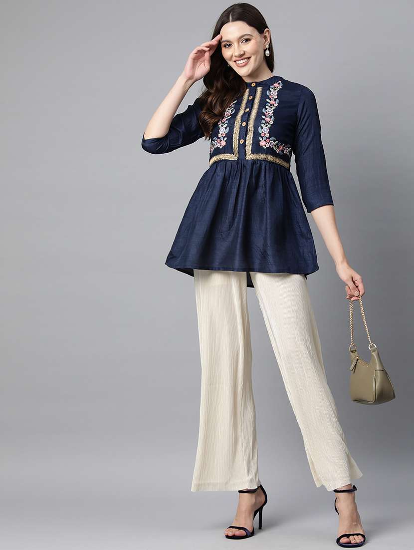 navy blue embroidered detailed kurti - 21142492 -  Standard Image - 3