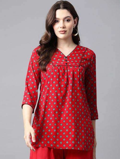 red printed detailed kurti - 21142499 - Standard Image - 0