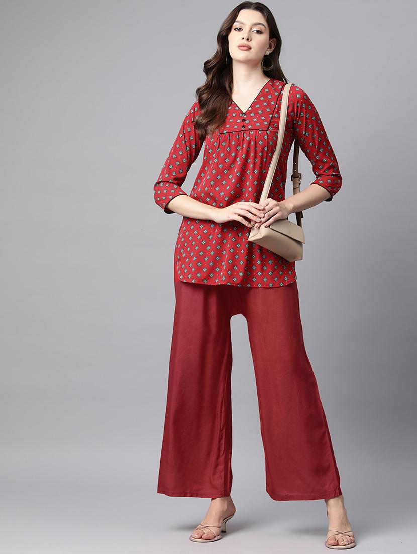 red printed detailed kurti - 21142499 - Standard Image - 3