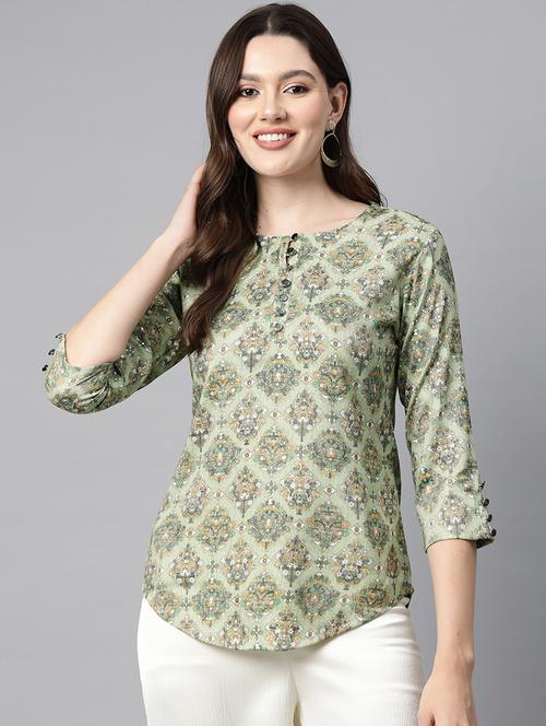 green floral printed top - 21142505 -  Standard Image - 0