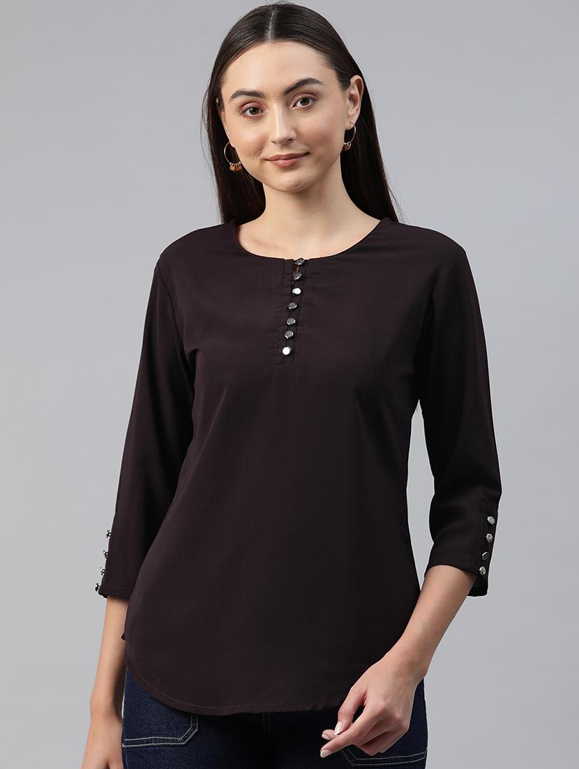 solid coffee brown casual top - 21142506 -  Zoom Image - 0