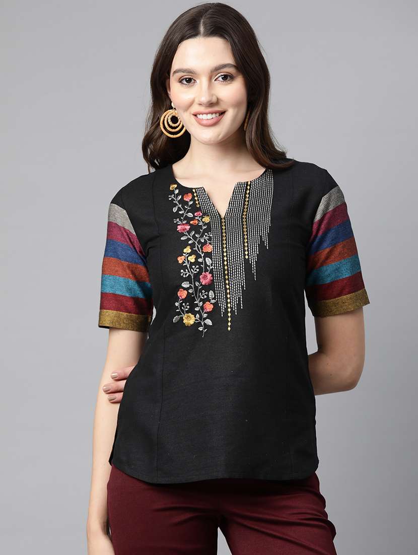 black embroidered detailed kurti - 21142520 -  Zoom Image - 0