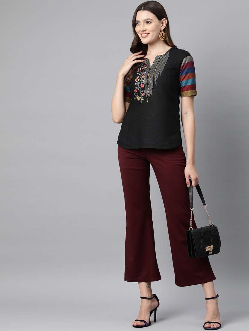 black embroidered detailed kurti - 21142520 - Standard Image - 3