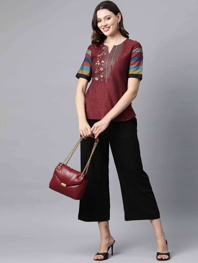 maroon embroidered detailed kurti - 21142521 -  Standard Image - 3
