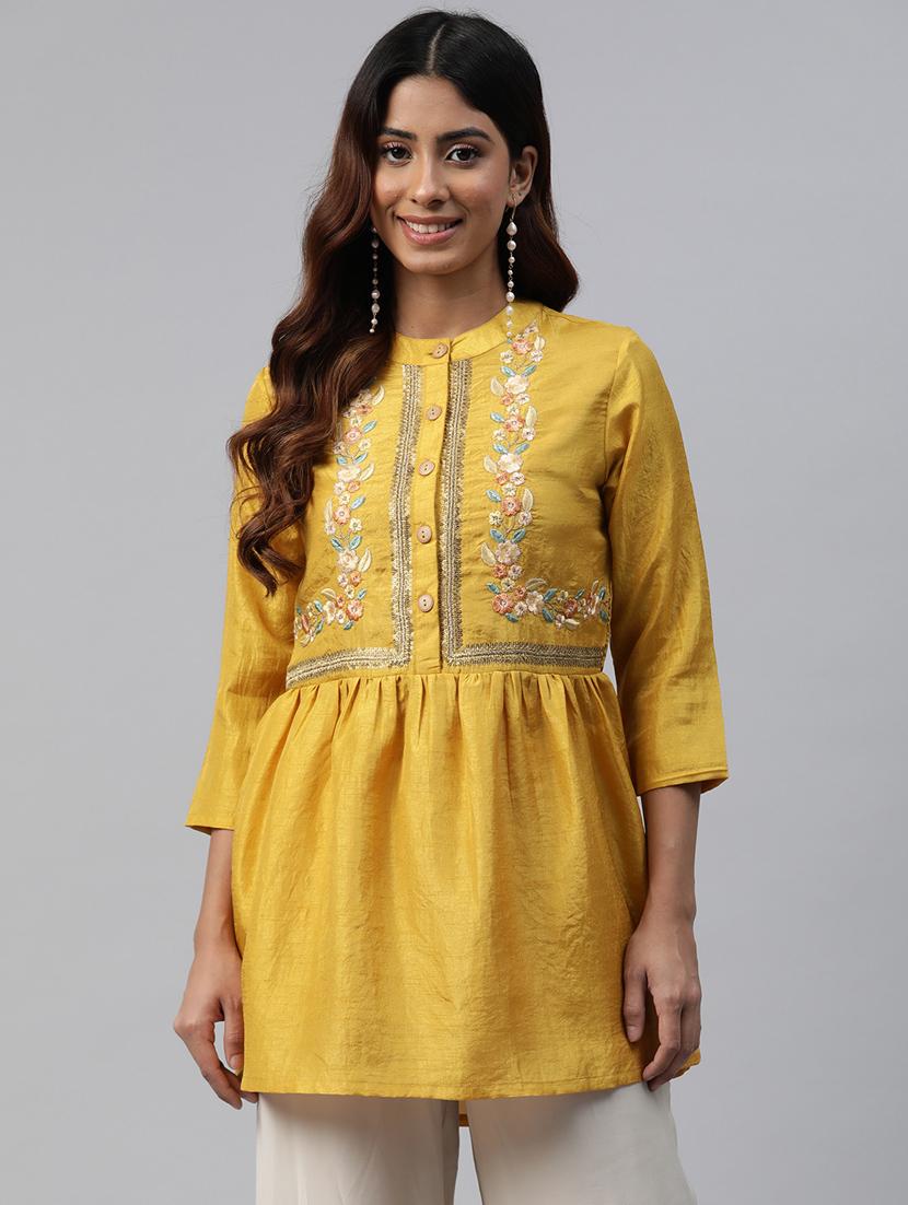 yellow embroidered detailed kurti - 21142522 - Zoom Image - 0