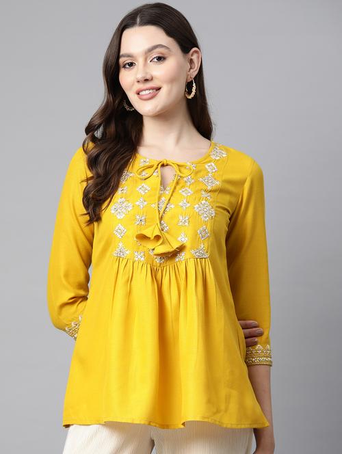 yellow embroidered detailed top - 21142525 - Standard Image - 0