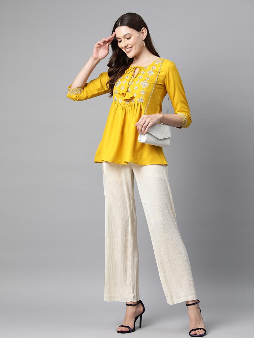 yellow embroidered detailed top - 21142525 - Standard Image - 3