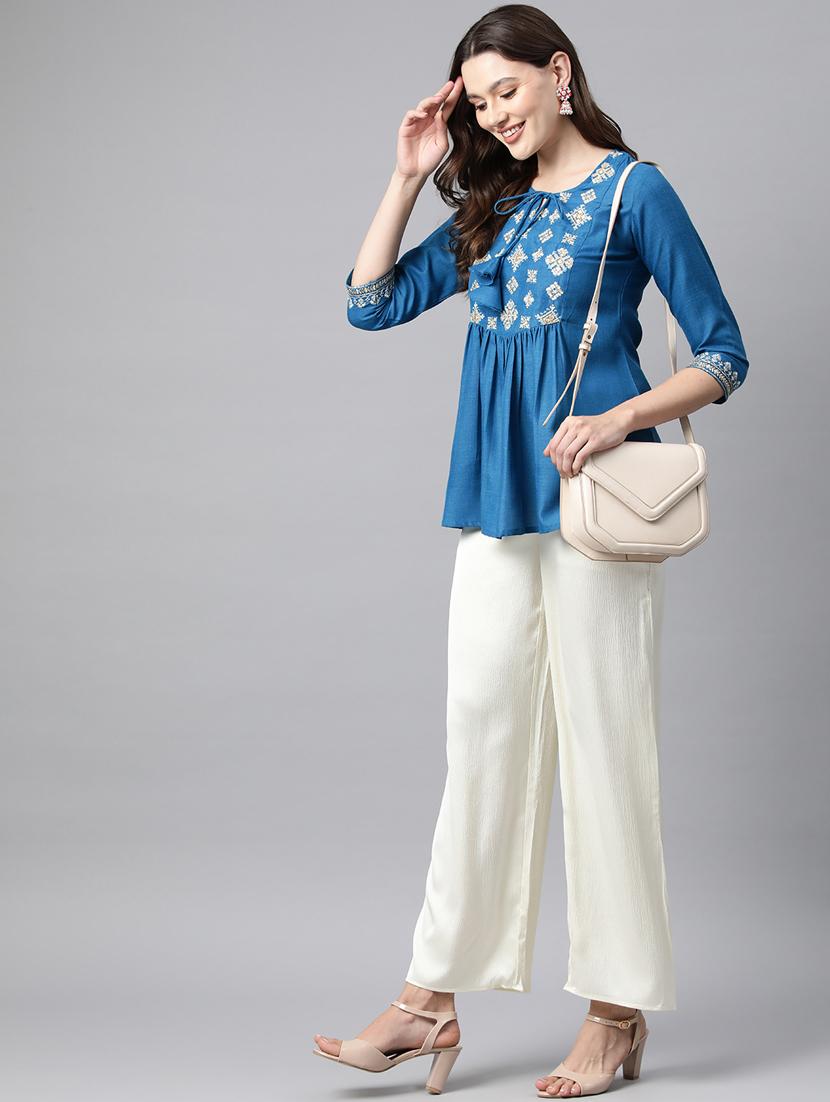 blue embroidered detailed top - 21142527 - Standard Image - 3