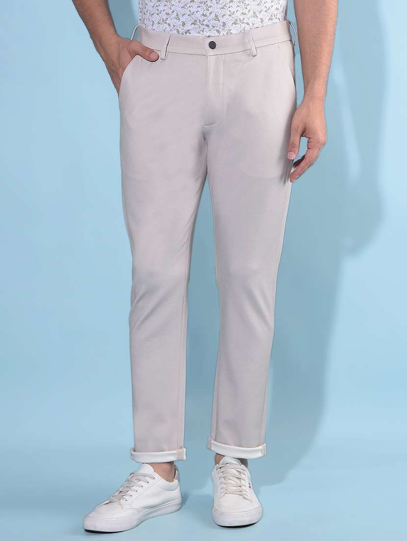 solid beige casual chinos trouser