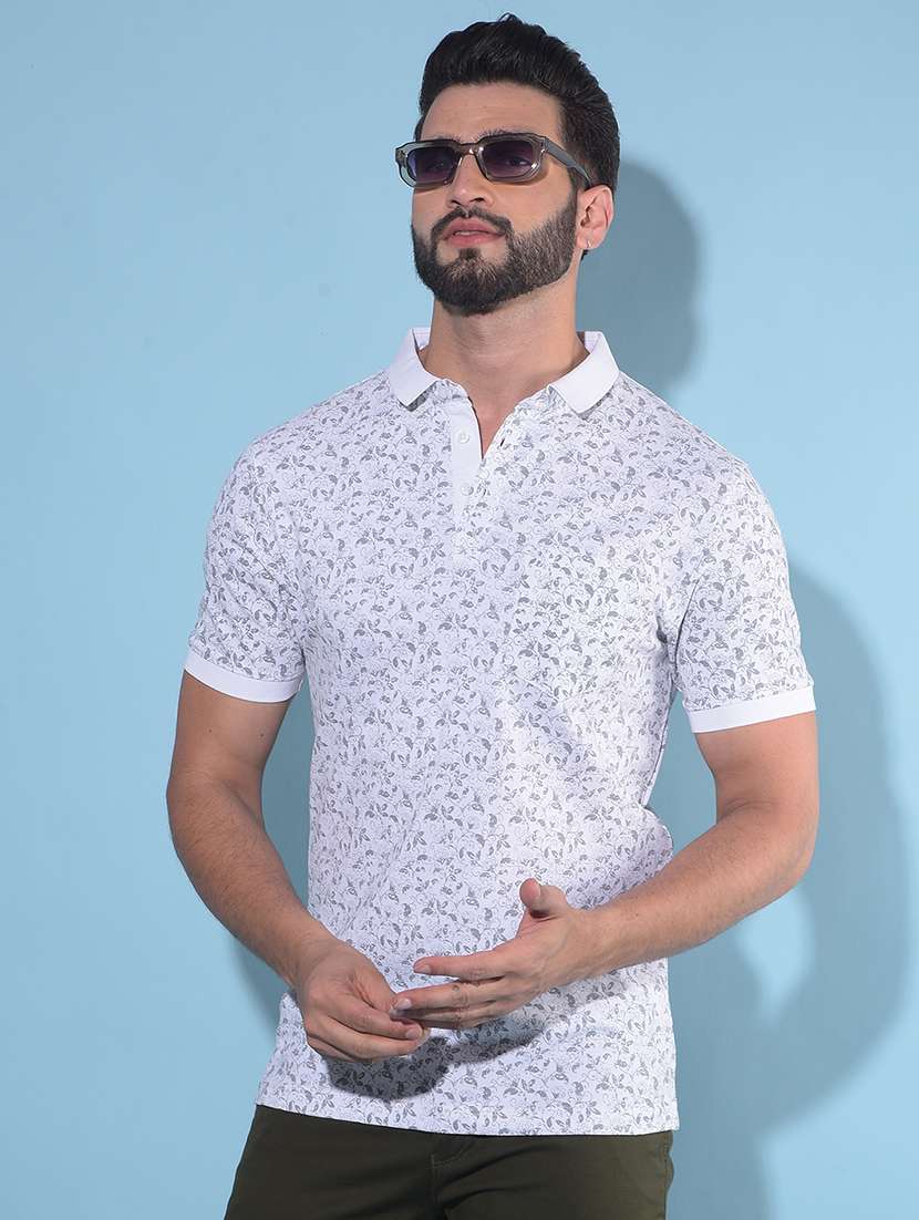 crimsoune club men's grey floral print polo t-shirt