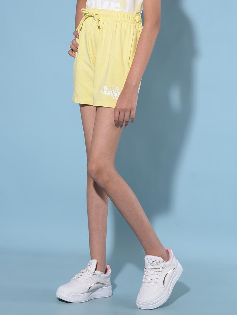 solid yellow cotton shorts - 21142799 -  Zoom Image - 0