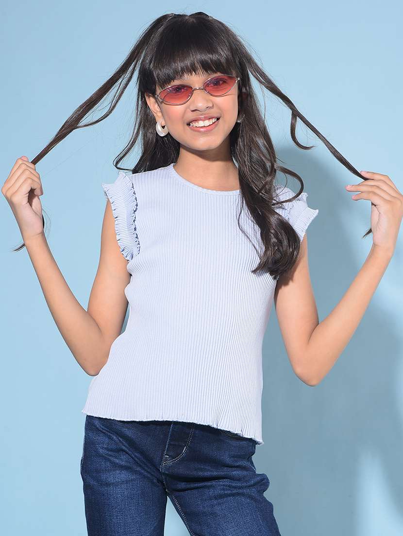 light blue self design casual top