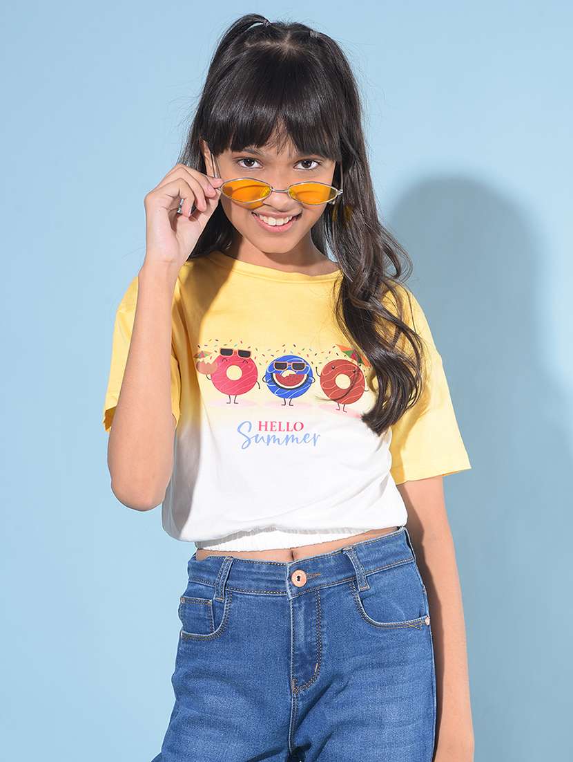 yellow cotton front print tee