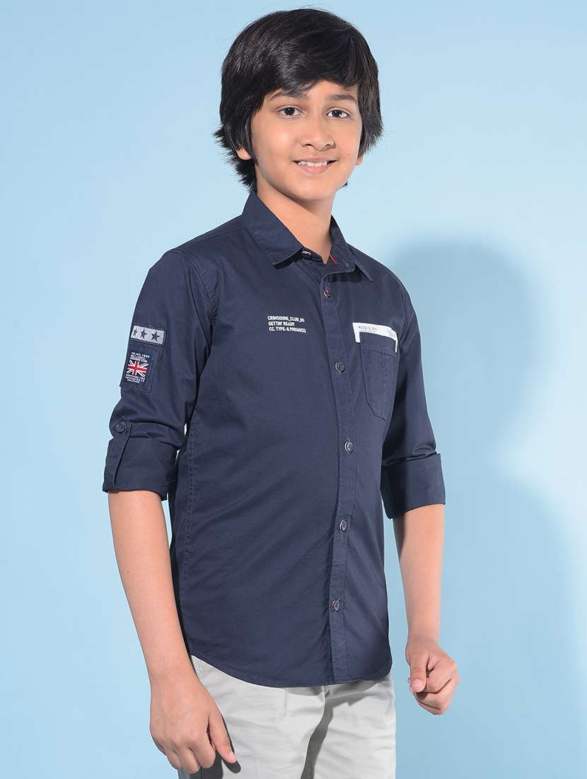 navy blue cotton shirt