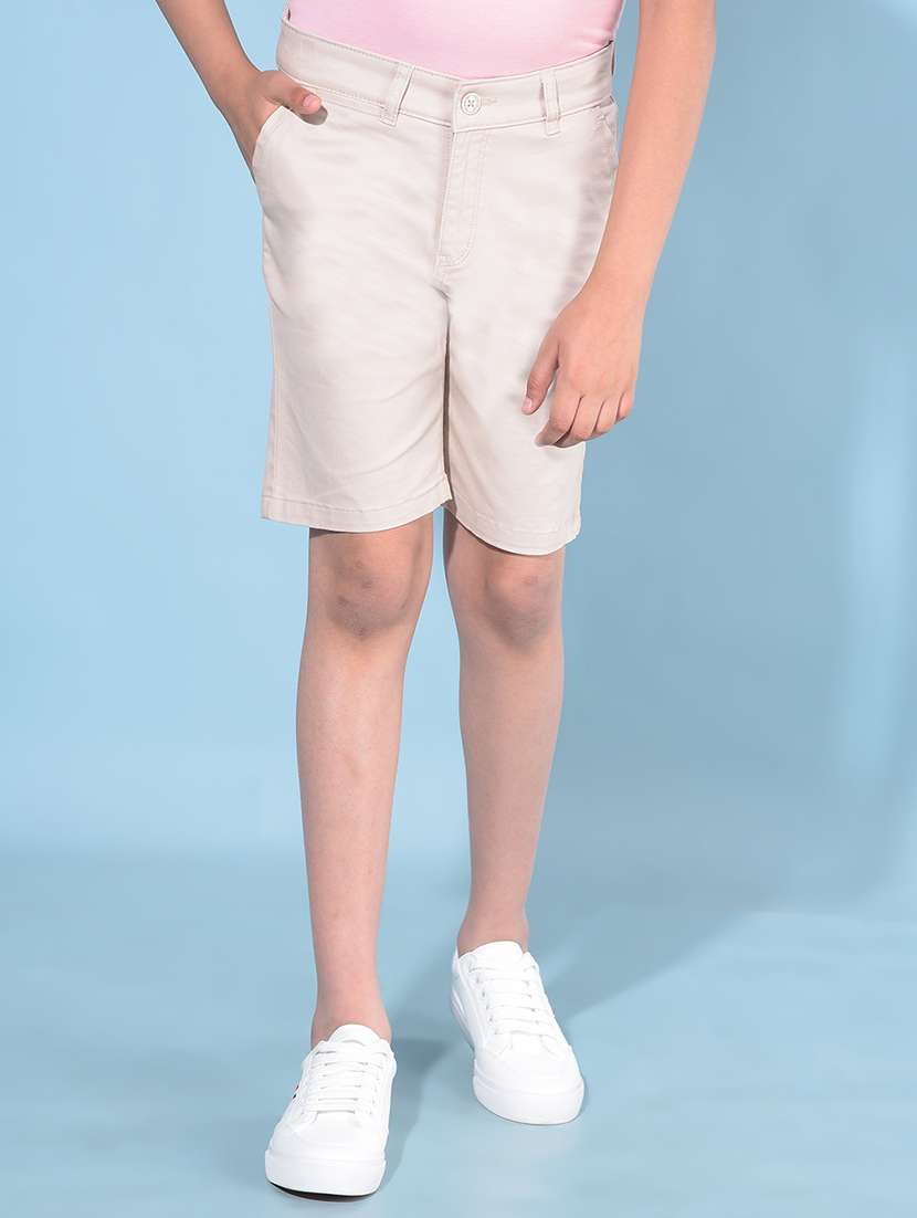 solid beige cotton blend shorts