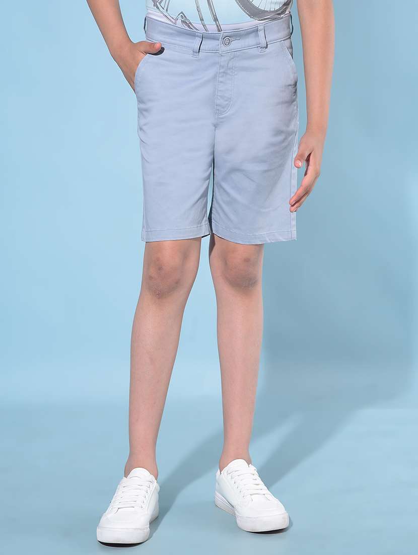 solid blue cotton blend shorts