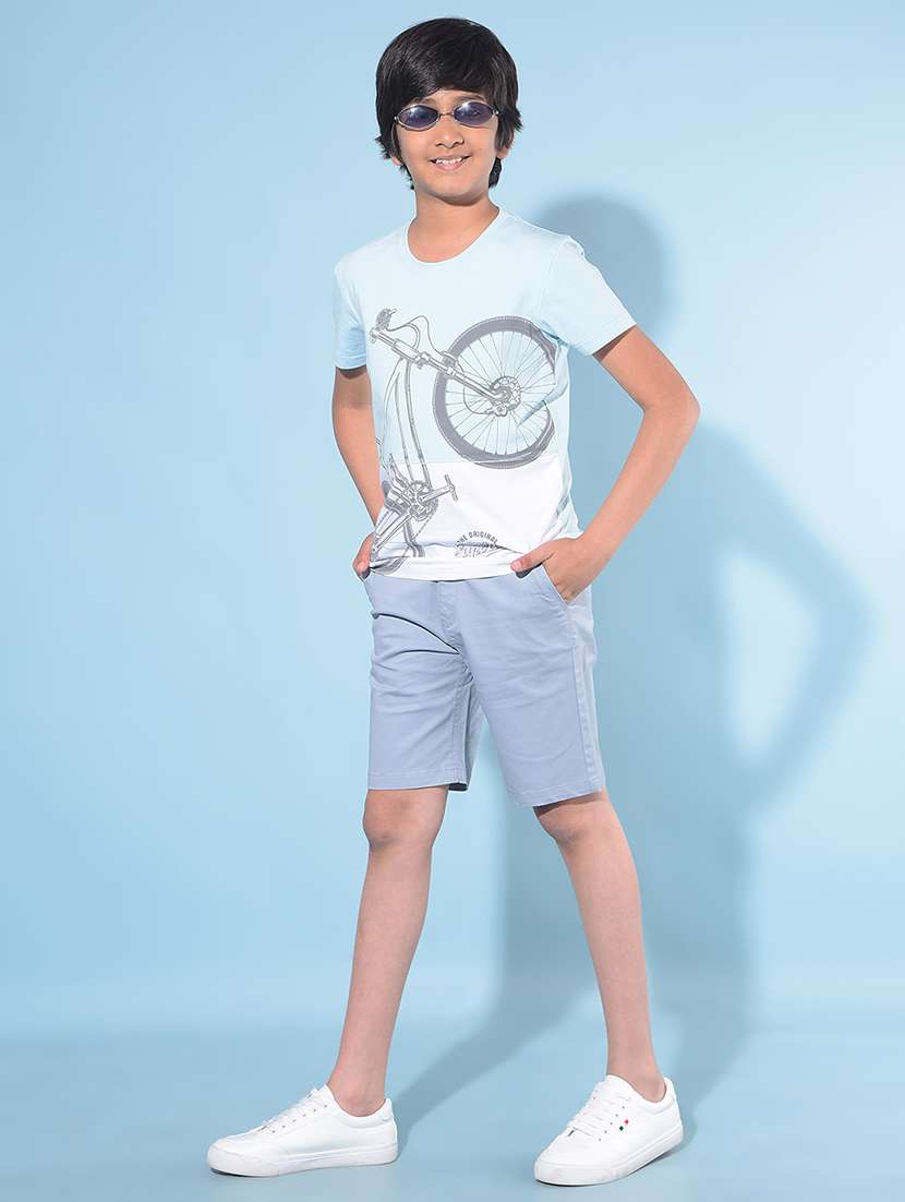 solid blue cotton blend shorts - 21142866 -  Standard Image - 3