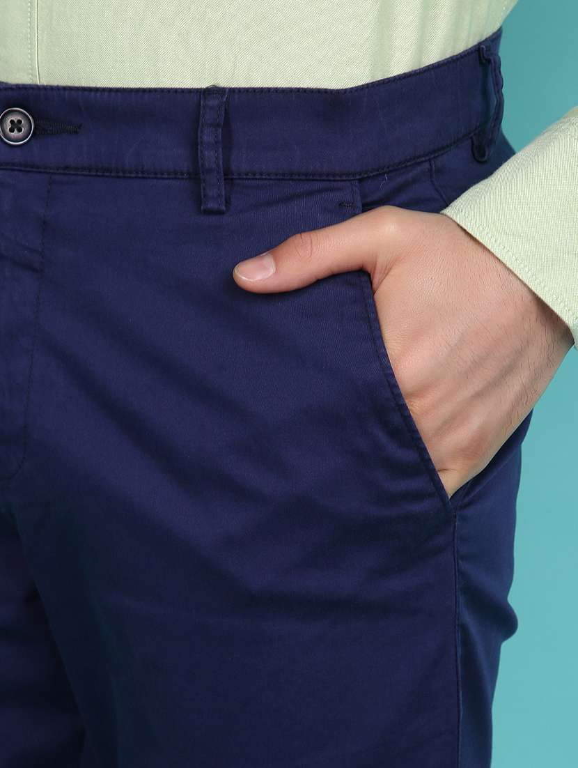 blue cotton blend casual trouser - 21143172 -  Standard Image - 3