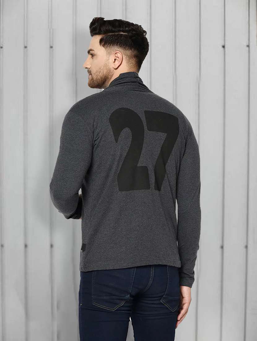 men charcoal numeric back print cotton full sleeve open cardigan - 21143591 -  Standard Image - 3