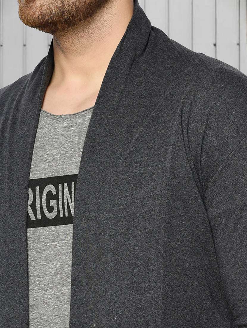 men charcoal numeric back print cotton full sleeve open cardigan - 21143591 -  Standard Image - 5