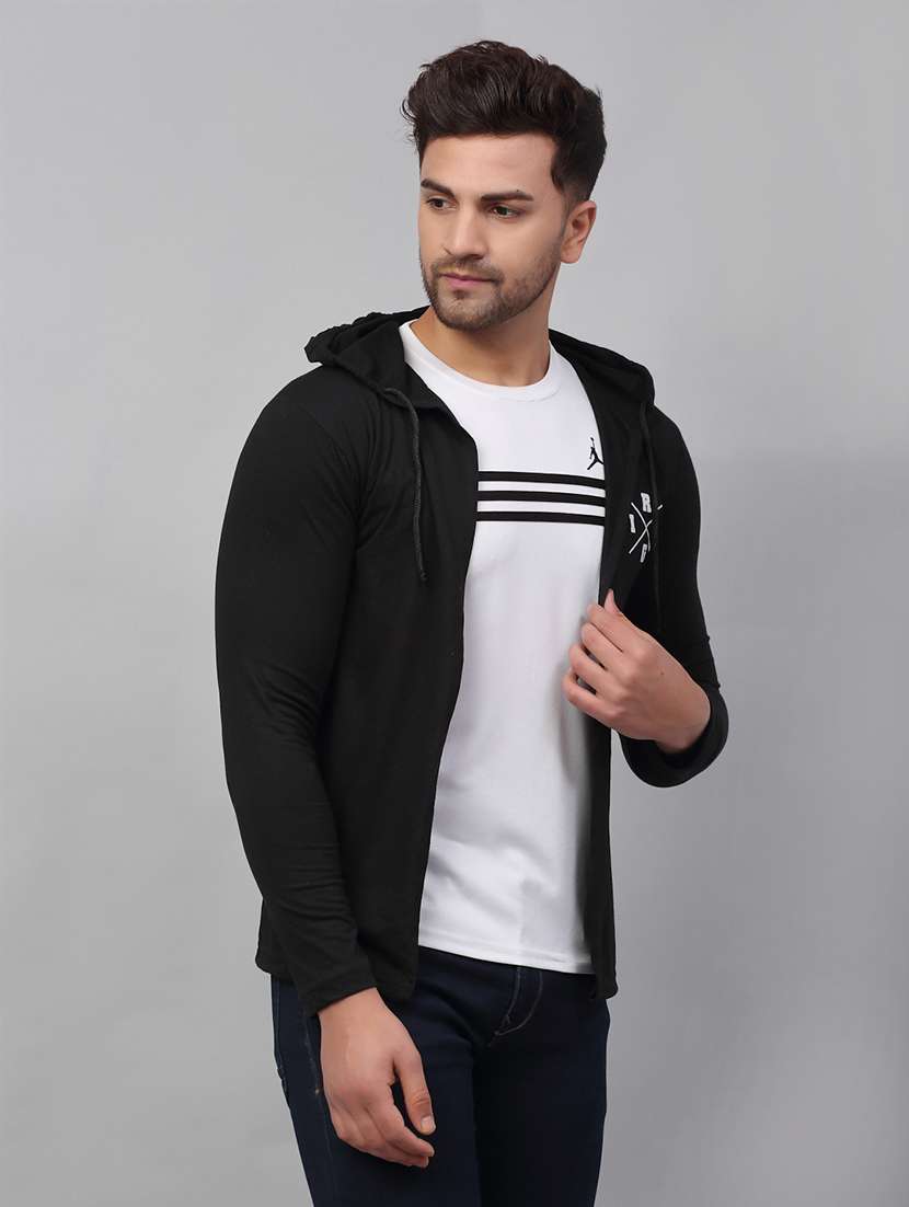 men black back print hooded cotton full sleeve cardigan - 21143592 -  Standard Image - 3