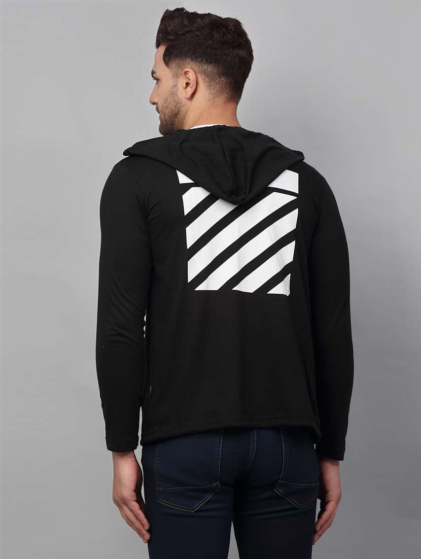 men black back print hooded cotton full sleeve cardigan - 21143592 -  Standard Image - 5