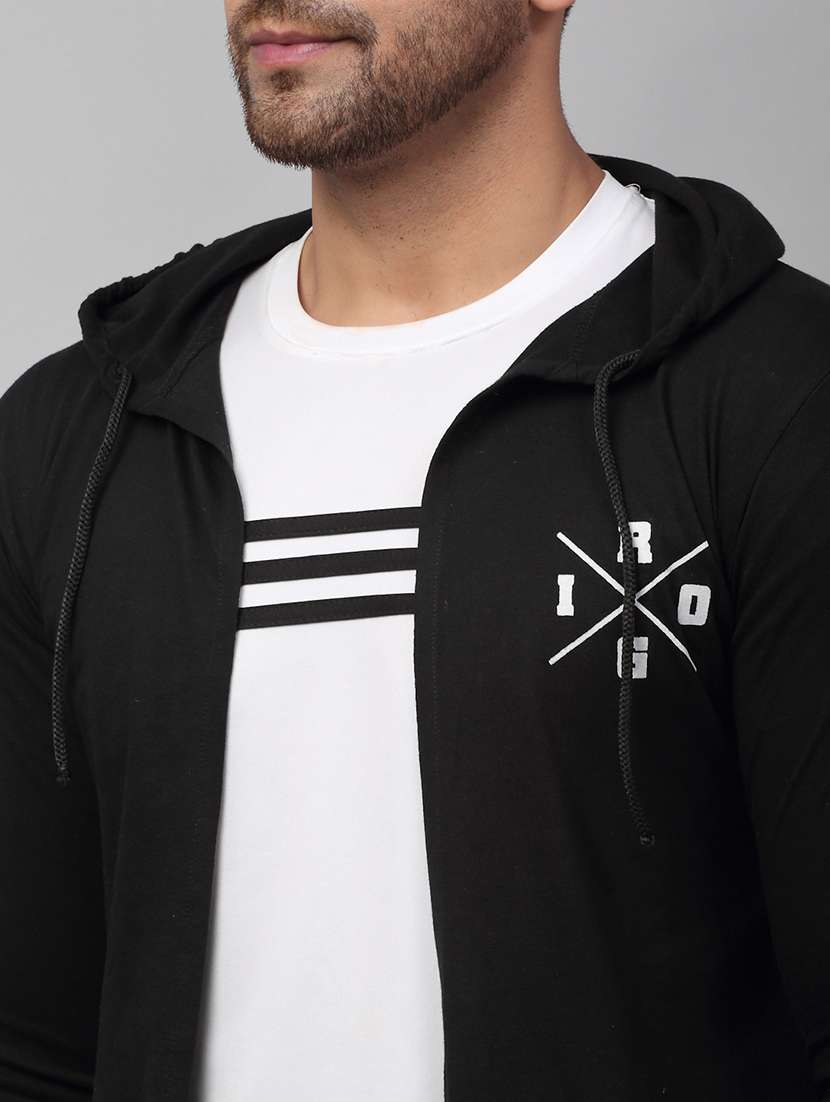 men black back print hooded cotton full sleeve cardigan - 21143592 -  Standard Image - 8