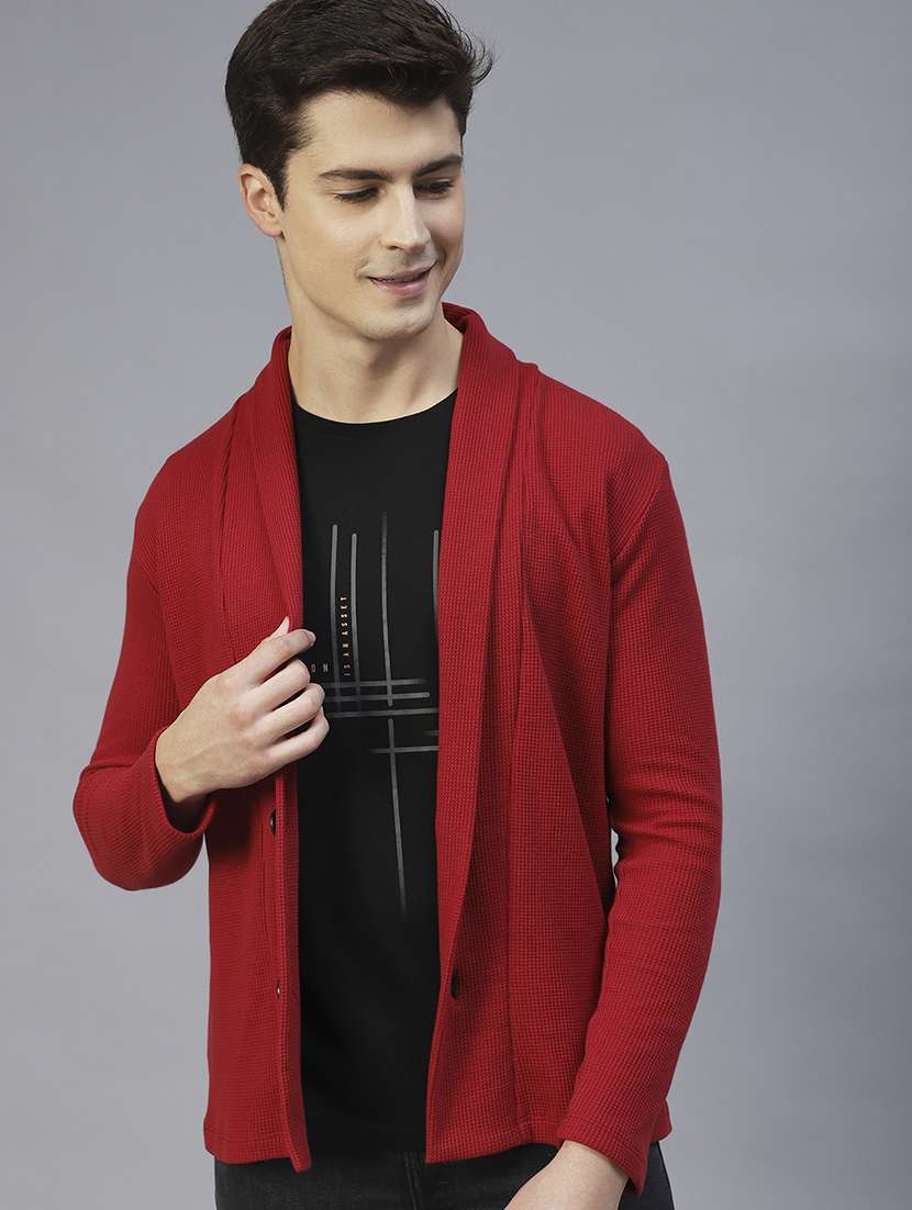 men solid full sleeves cardigan  - 21143596 -  Standard Image - 5