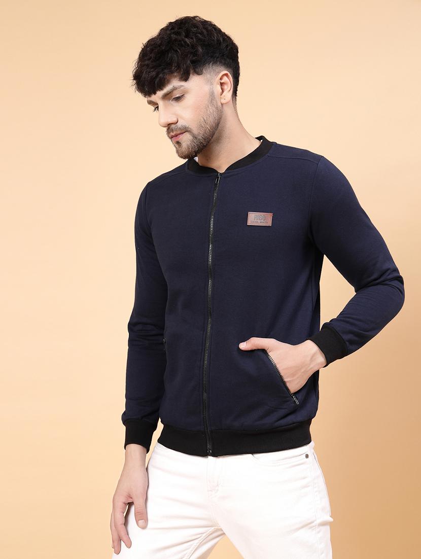 men navy blue solid long sleeve casual jacket - 21143598 - Zoom Image - 0