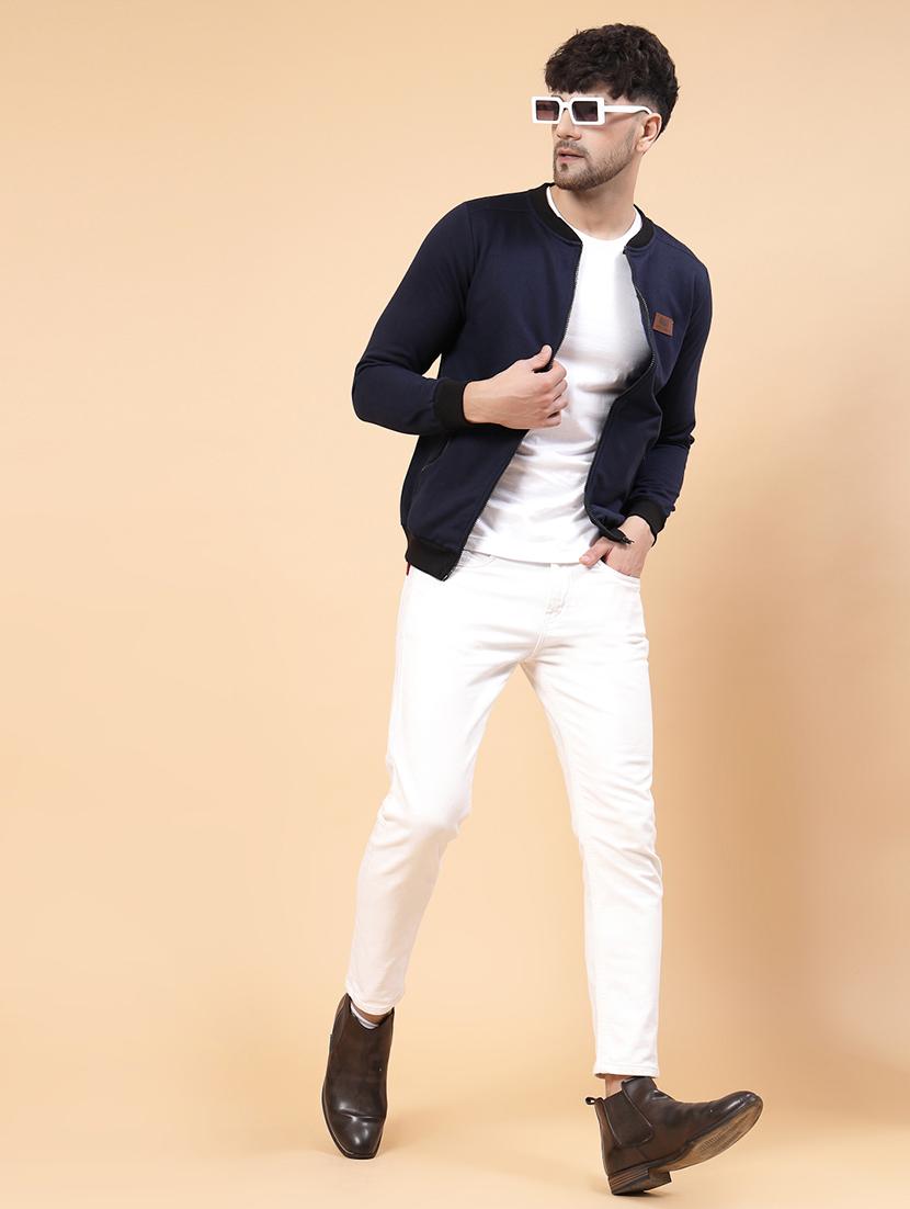 men navy blue solid long sleeve casual jacket - 21143598 - Standard Image - 5