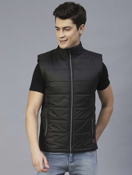 men black solid sleeveless quilted jacket - 21143614 - Standard Image - 0