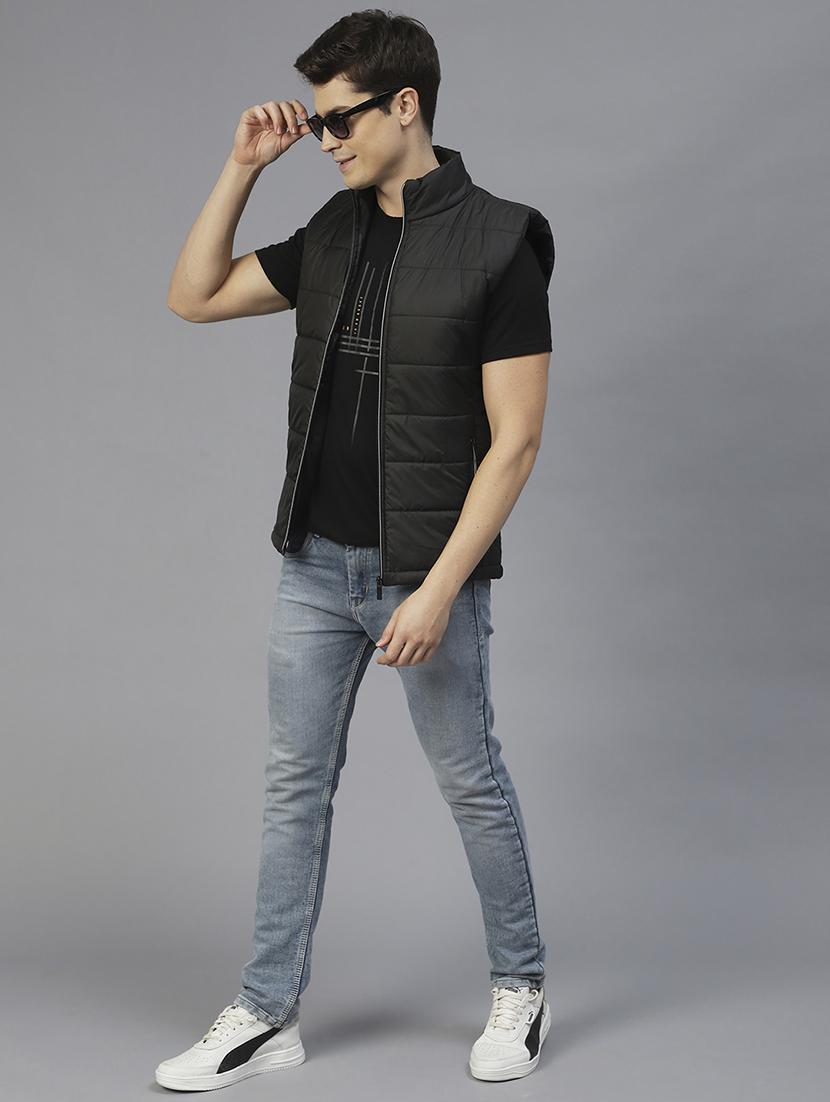 men black solid sleeveless quilted jacket - 21143614 - Standard Image - 3