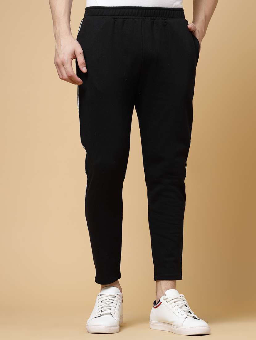men side taped black fleece jogger