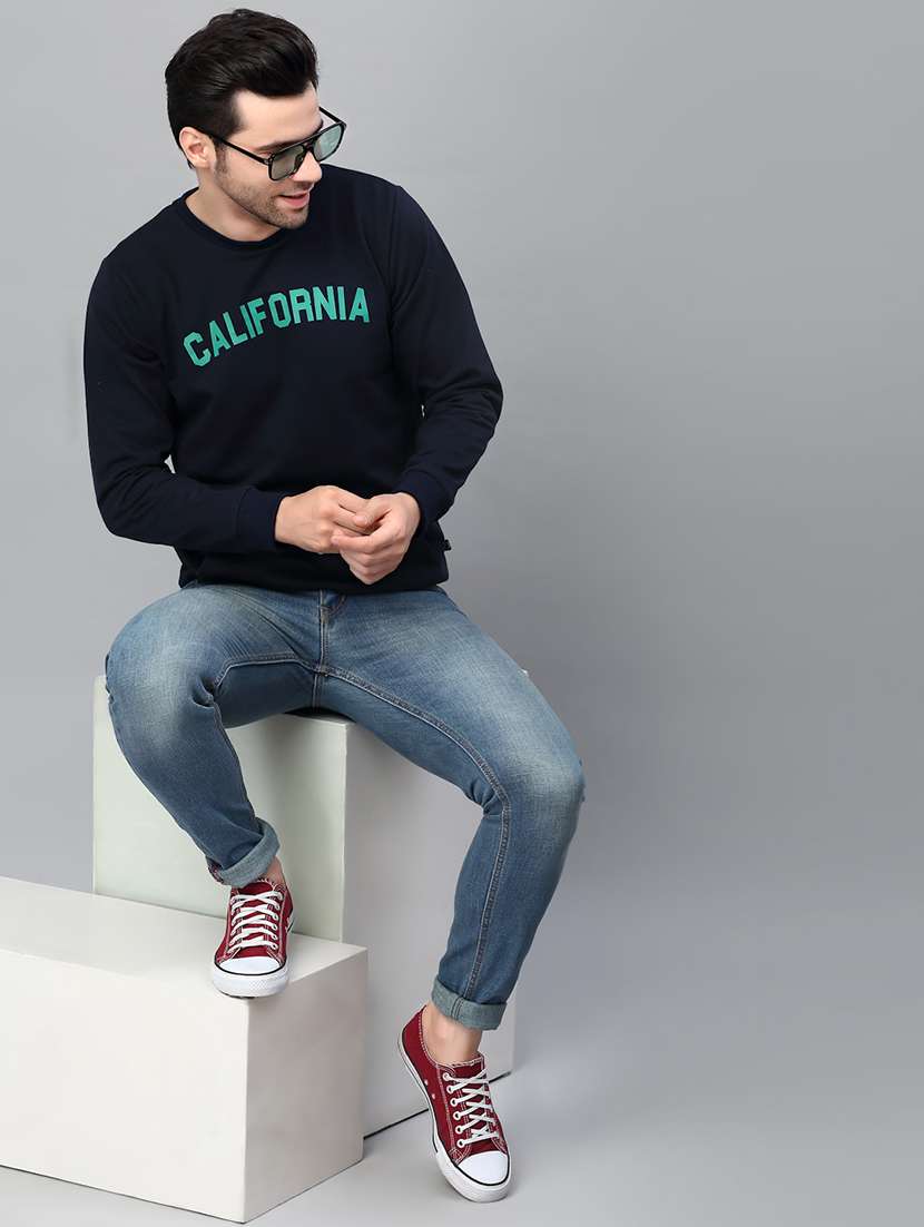navy blue fleece chest print sweatshirt - 21143706 - Standard Image - 5